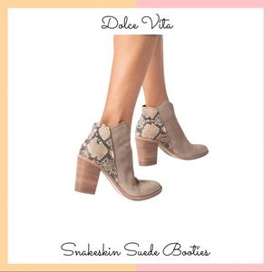 Dolce Vita Snakeskin Embossed Suede Booties